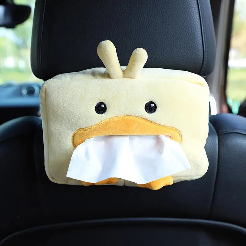Cute Cartoon Short Plush Tissue Box Holder Car Armrest Backseat Tissue Cover Auto Interior Decor Napkin Storage Rack