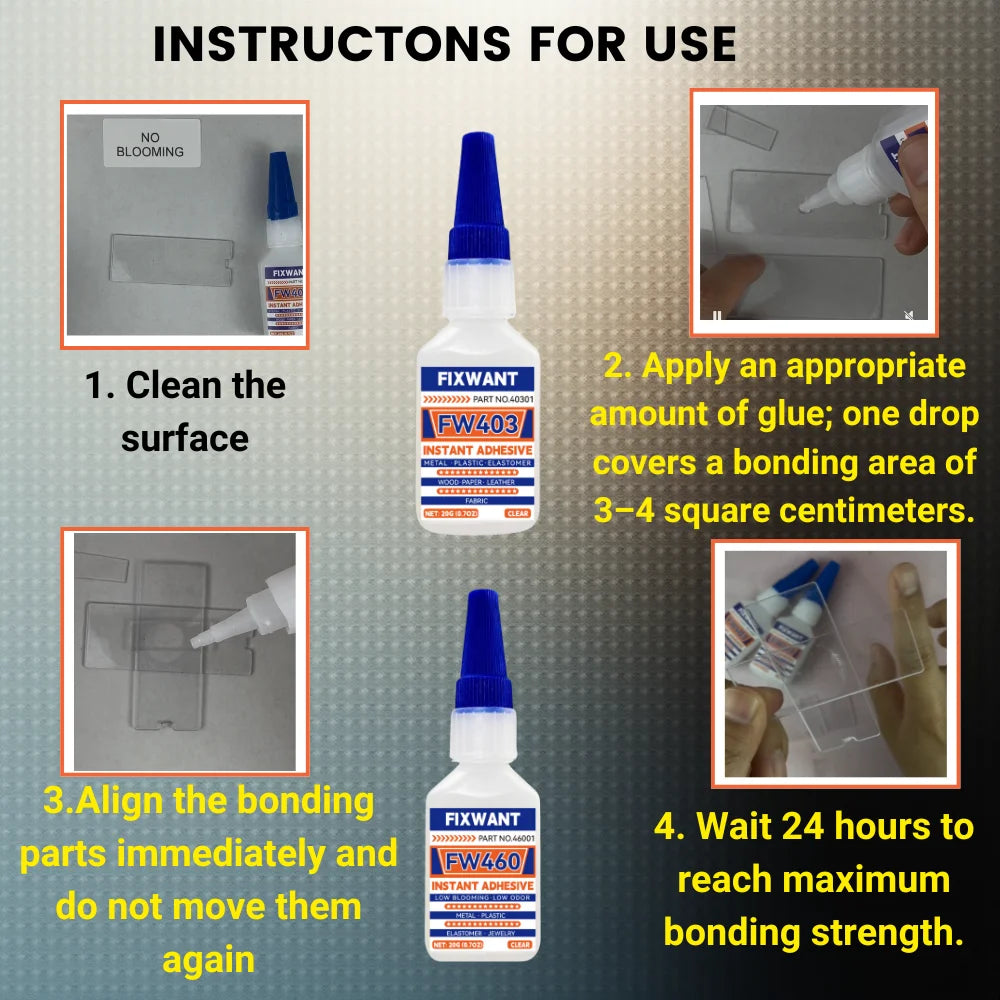 Low Blooming Instant Adhesive 20g - Low Odor Clear Non-Whitening Super Glue for Acrylic, Glass, Transparent Plastic & Jewelry