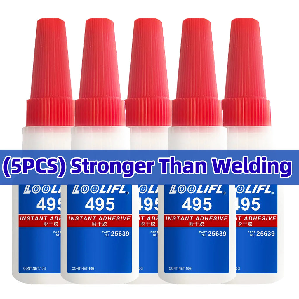 LOOLIFL 5PCS 495 Super Glue Plastic Professional Adhesive TransparentCyanoacrylate Glue Fast Drying Odorless Long Lasting Bondin