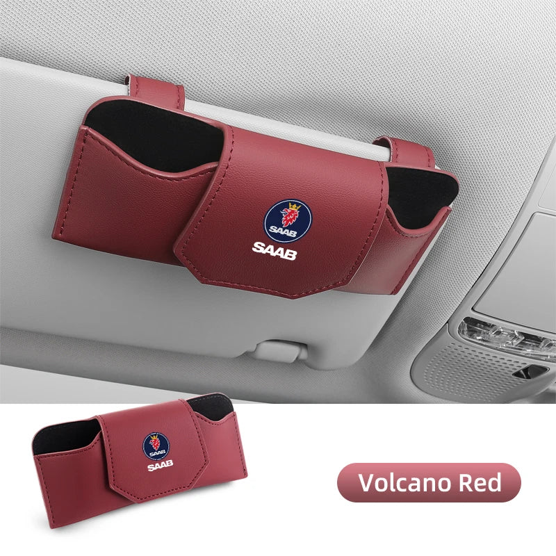 Magnetic Leather Storage Sunglasses Case Car Sun Visor Holder For SAAB Turbo X Monster 9-2X GT750 92 Sweden Decal