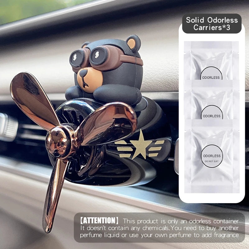 No perfume DIY fragrance cool fun pilot bear rotate propeller plane car ornament air vent pendant decorations interior accessory