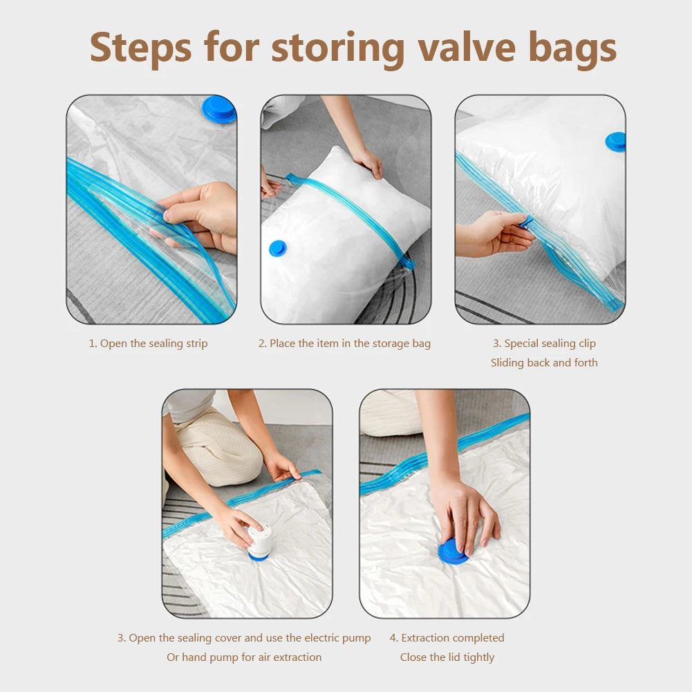 Folding Compressed Organizer Reusable Vacuum Storage Bags Dustproof Space Saving Hand Pump Blankets Clothes Pillows Organizer