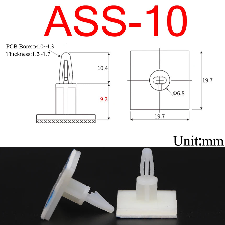 ASS-5/6/8/10/13/16 20*20mm Nylon 4mm Bore PCB Board Support Holder Locking Snap-In Fixed Pillar Adhesive Column Spacer Standoff