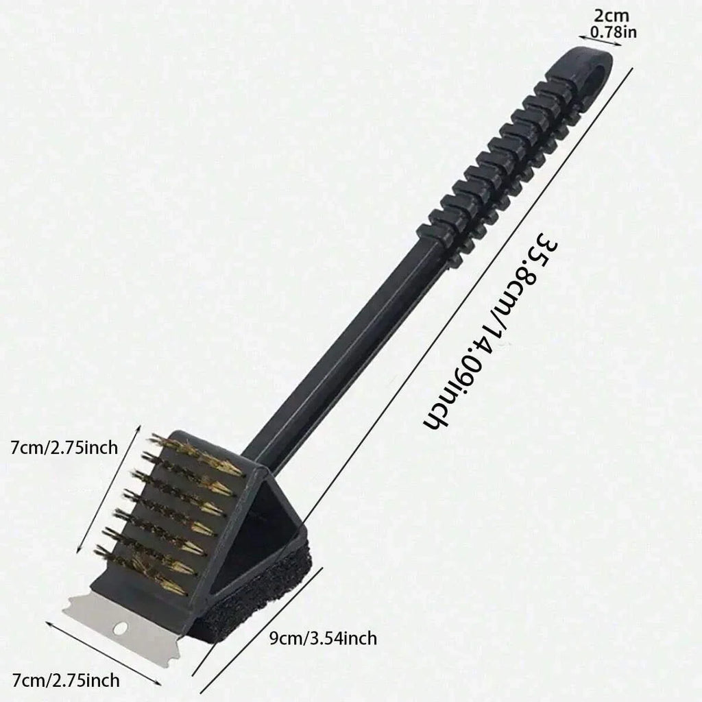 1pc-Long Handle BBQ Tool Barbecue Grill Oven Cleaning 3 in 1 CornerCopper Wire Brush for Outdoor PicnicCopper Wire Sponge Shovel