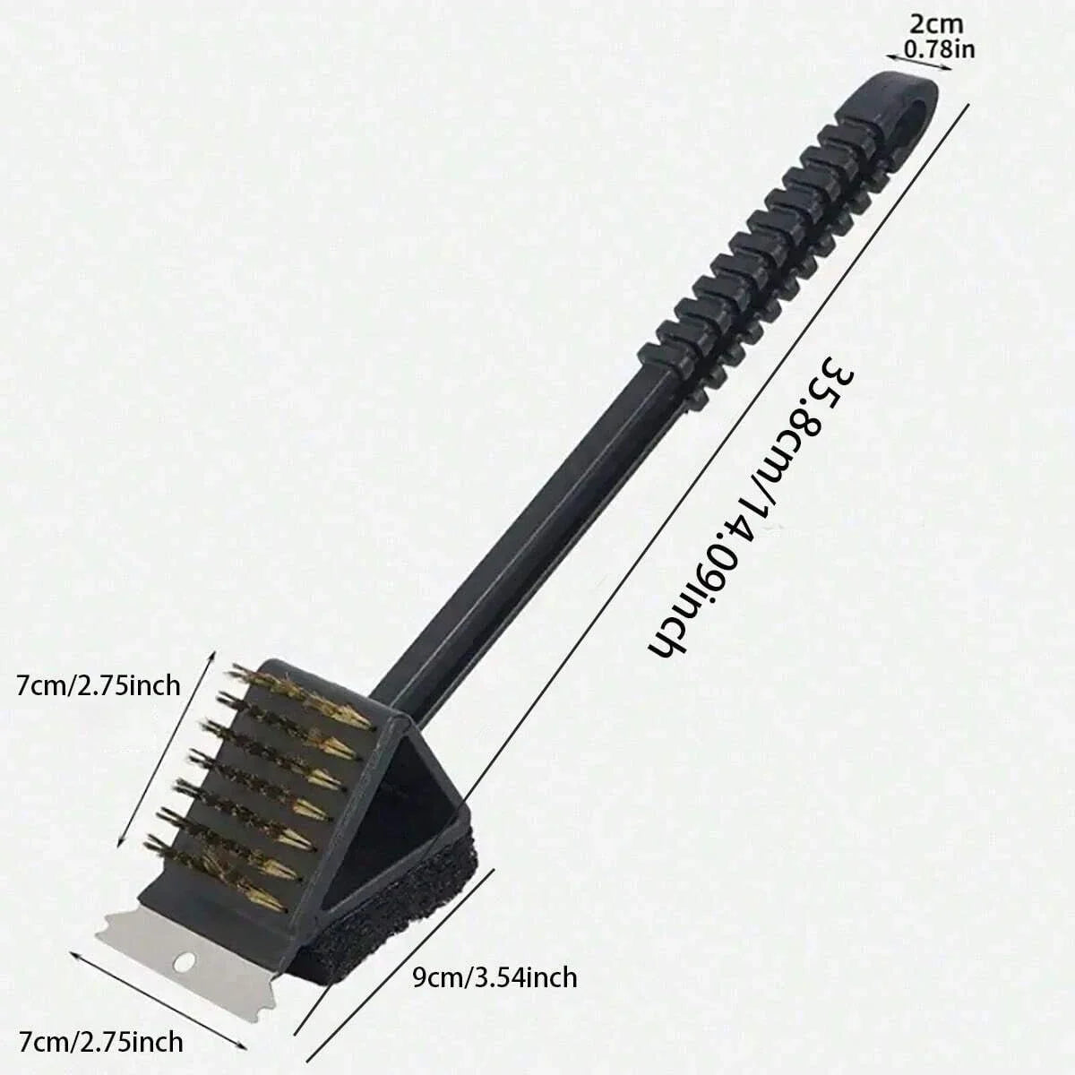 1pc-Long Handle BBQ Tool Barbecue Grill Oven Cleaning 3 in 1 CornerCopper Wire Brush for Outdoor PicnicCopper Wire Sponge Shovel