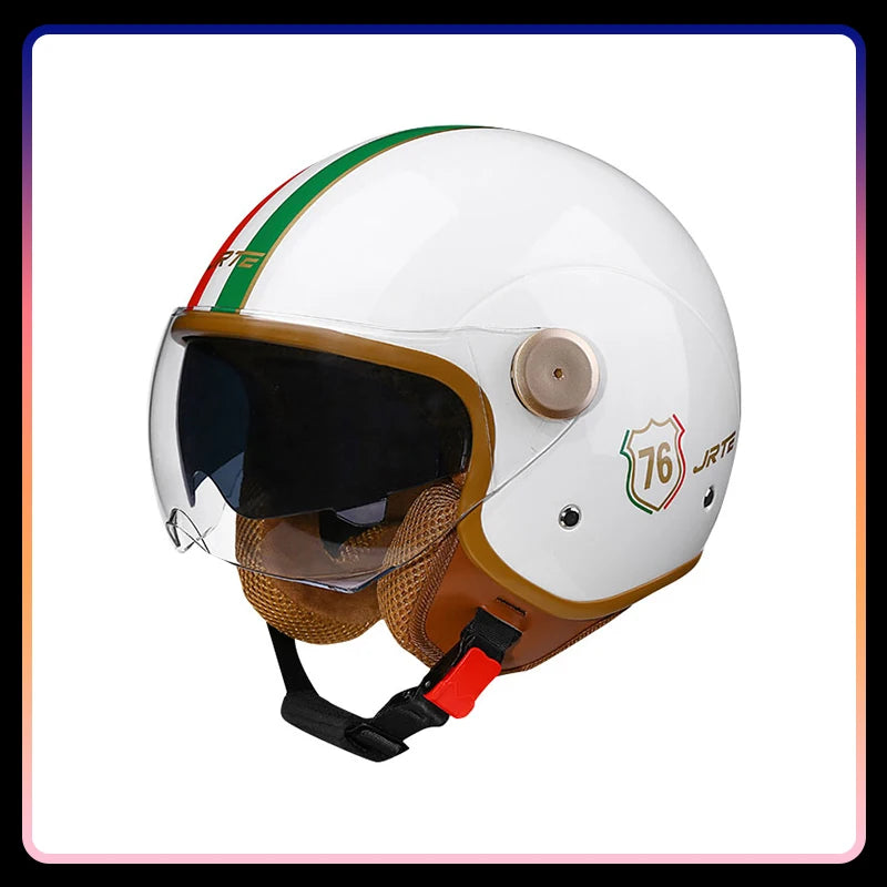 Dual Lens Open Face Motorcycle Helmets DOT ECE Vintage Jet Moto Helmet Double Visor Retro Men Women 3/4 Open Half Helmet