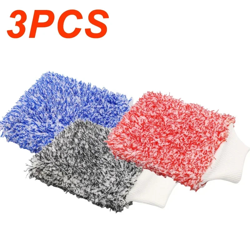 Plush Car Wash Gloves Wool-Lined Thickened Anti-Slip Car Wash Gloves with Brush Cleaning Accessories Car Cleaning Tools