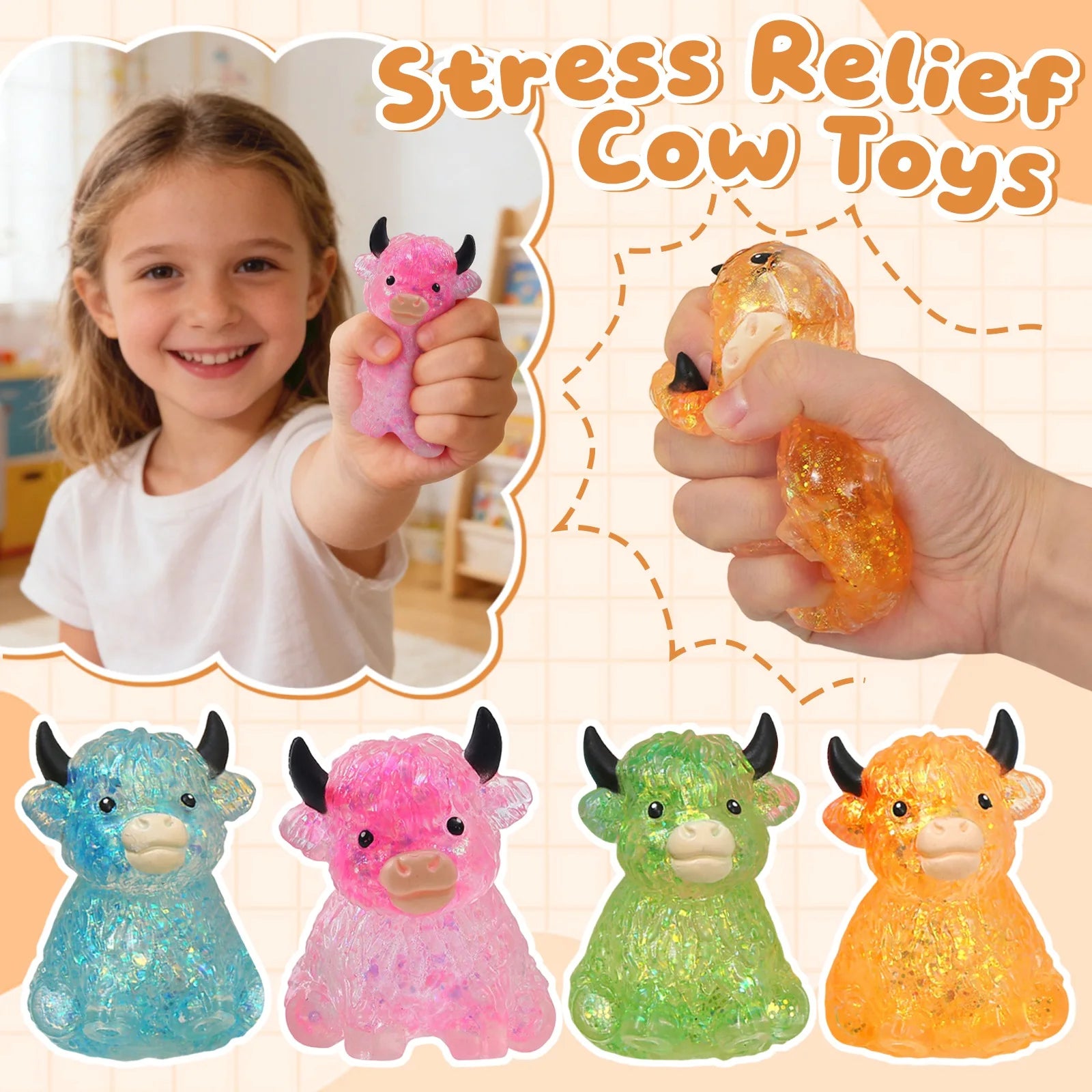 Cute Cow Squishy Maltose Fidget Toy Soft Cow Needoh Toy Small Cute Animal Anti Stress Splat Decompressions Vent Squeeze Toy