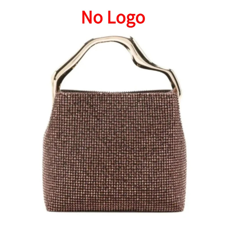 Luxury Satin Bucket Bag Women's Handbag Crystal Shiny Rhinestone Diamond Evening Bag Wedding Party Clutch Purse Crossbody Bag