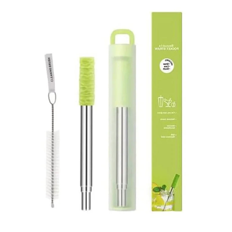 Reusable Straws Collapsible Stainless Steel Drinking Straw With Cleaning Brush Portable Straw For Travel Outdoor