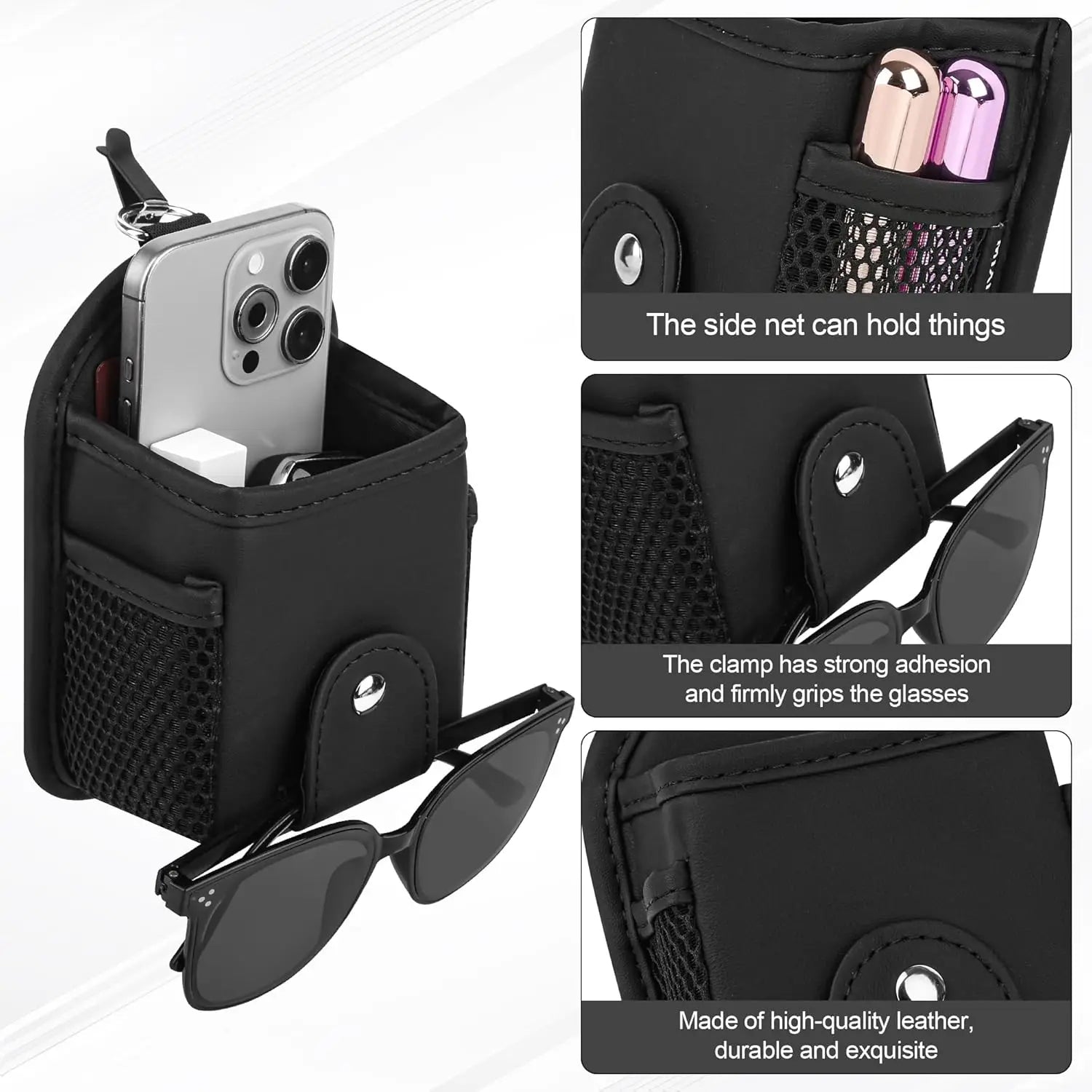 Health Gear Car Air Vent Storage Holder, Car Vent Organizer, PU Leather Vent Storage Bag with Hook, Pocket Car Air Vent Outlet O