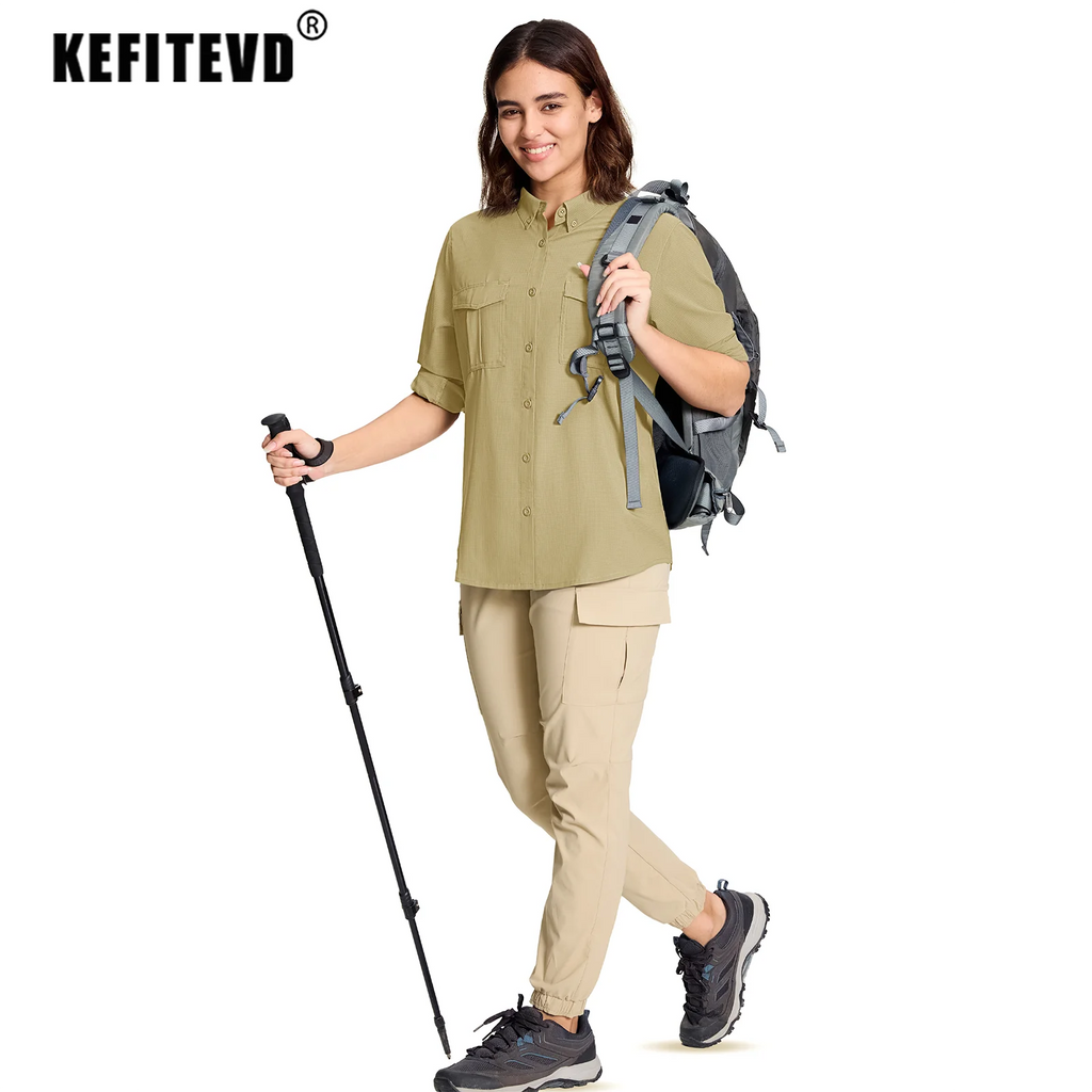 KEFITEVD Women's UPF 50+ Breathable Fishing Shirts Sun Protection Lightweight Shirt Soft Outdoor Hiking Athletic Camping Tops