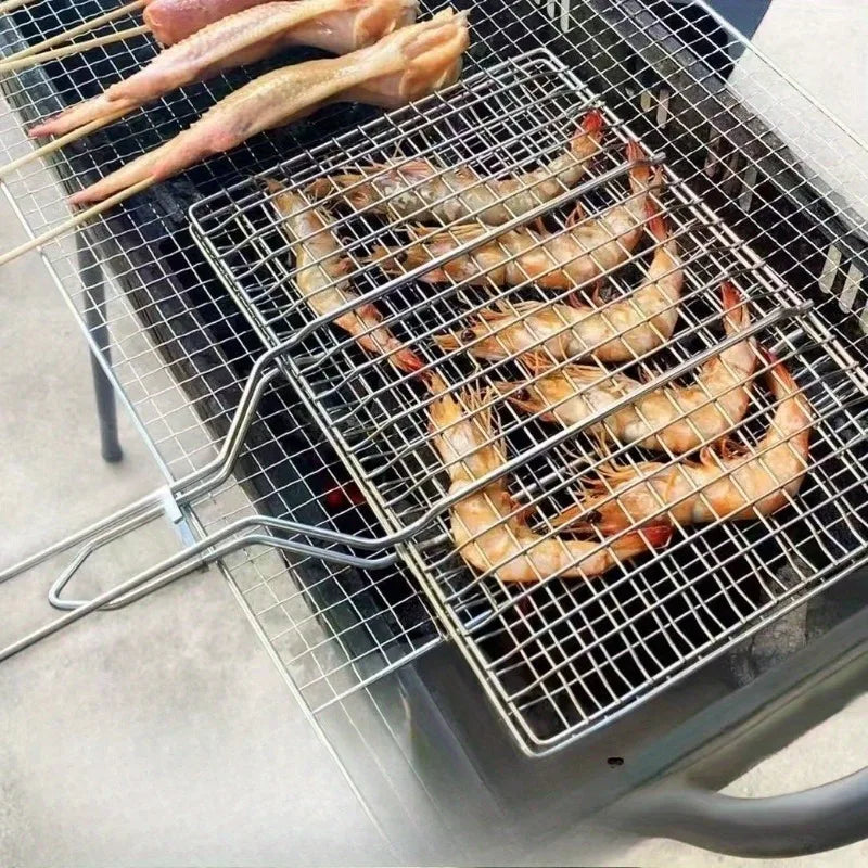 Large BBQ Grill Basket, Rectangular Metal Grid - for Fish,Chicken Wings,Steak,Shrimp,Veg - Outdoor Camping Backyard BBQ