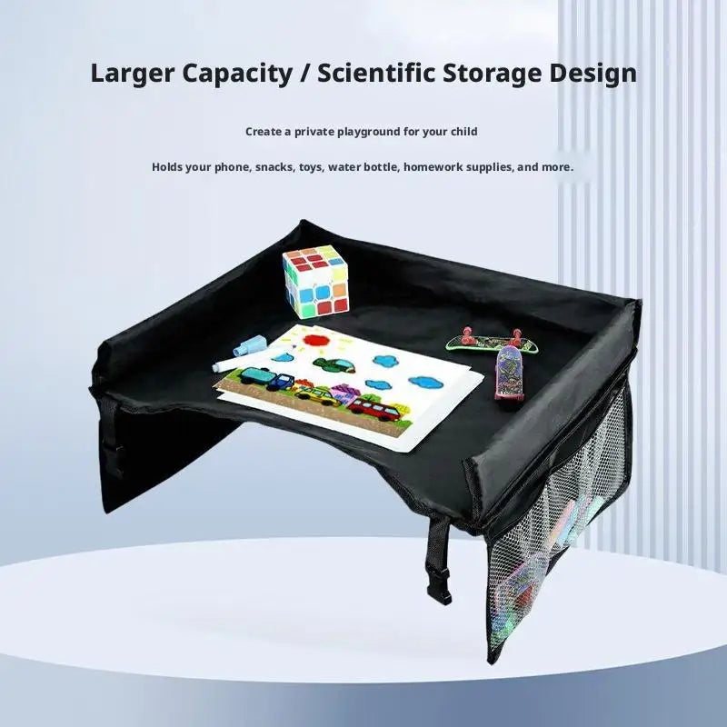 Foldable Car Seat Travel Tray Portable Car Interior Safety Seat Play Table with Storage Pockets For Kids Dining Drawing Organize