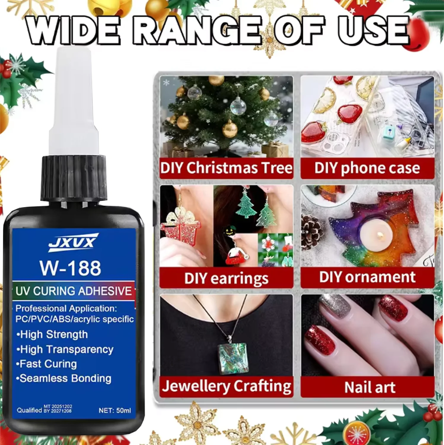 JXVX 1-3PCS New 50ml Strong UV W188 Adhesive, UV Curing Adhesive for Glass, Glass and Metal, ABS Bonding, UV Curing Lamp Welding