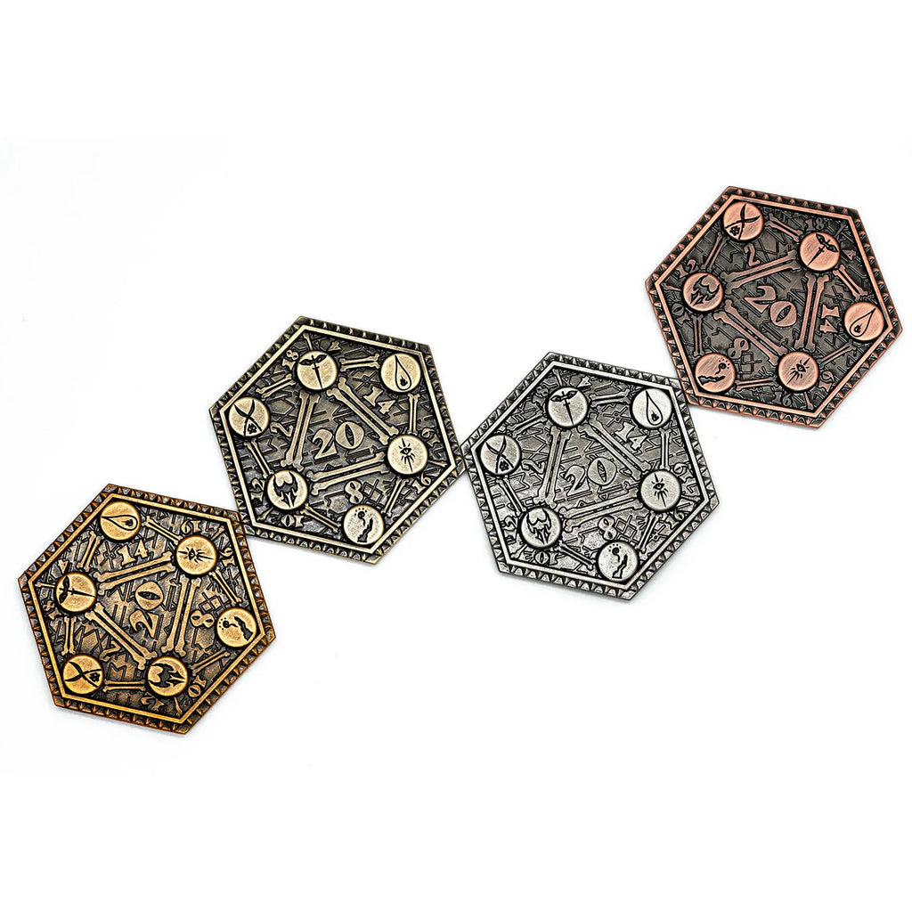 Cusdie 4Pcs Metal Coins D20 Ancient Coins 45mm Metal Plated for Tabletop RPG D&D Board Games Critical Fumble Novelty