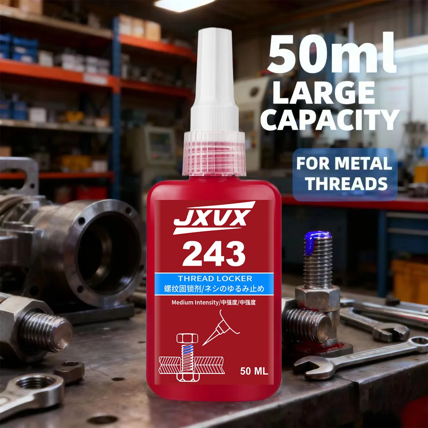243 Blue Threadlocker Adhesive (Equivalent to Loctite) Anti-vibration and Anti-loosening Adhesive For Metal Threaded Assemblies High Temperature and Oil Resistant 50ml
