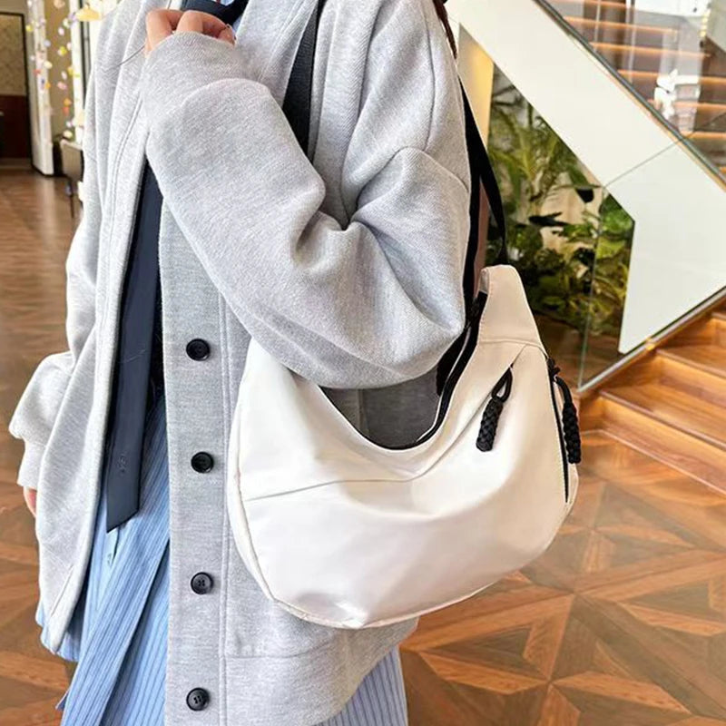 Chic Minimalist Nylon Hobo Crossbody Purse Durable Multi-use Bag, Soft Fabric for Commute, Travel and Outdoor Leisure Outings