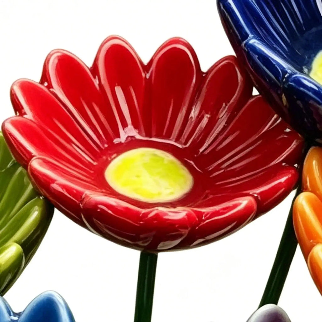 6pcs 4.5x20cm Ceramic Bee Water Station, Flower Garden Bird Bath, Bee & Butterfly Drinking Fountain for Yard Patio Lawn Decor