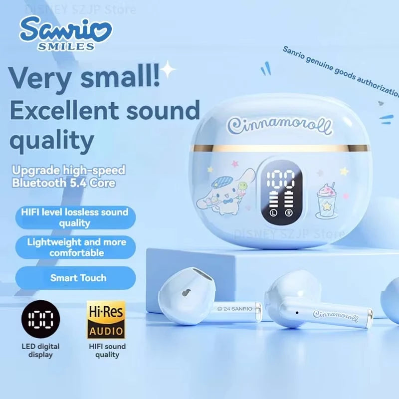 Original Sanrio TWS Bluetooth Earphones Clear Case Kuromi Wireless Headset Hello Kitty In-Ear Sport Noise Reduction Headphone