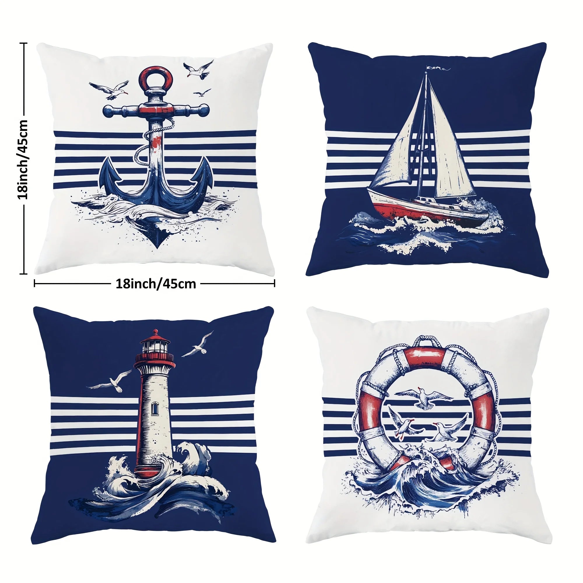 4 Piece Modern Nautical Style Vintage Pillow Covers With Zipper Closure 100 Percent Suitable For Living Room Bedroom Sofa Bed