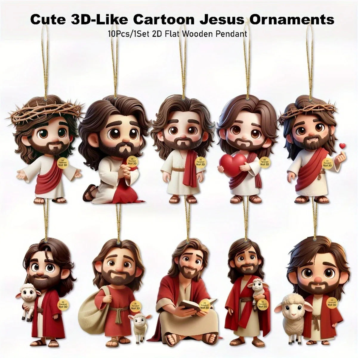 10PCS Jesus Car Ornament 2D Acrylic Jesus Rear View Mirror Accessories Charm Ornament for Backpack Bag Keychain Car Vehicle