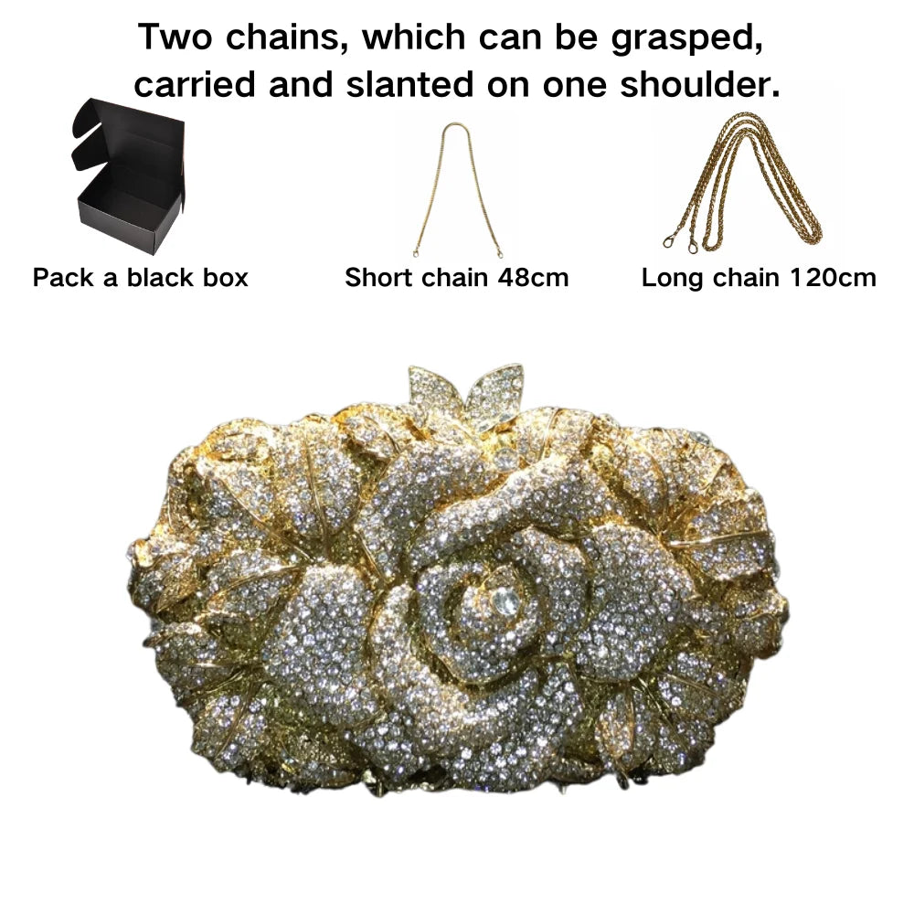 A flower cut-out diamond dinner bag, diamond bag, women's clutch
