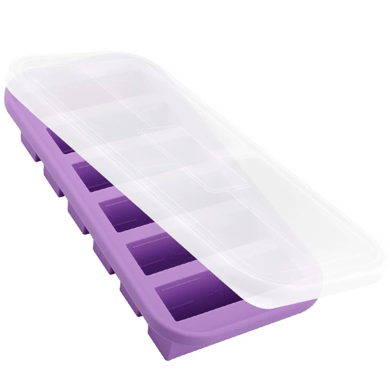 Silicone Freezing Mold Food Container with Lid Ice Cube Mold Storage Box Divided ice box for Soups Drinks Herbs juices