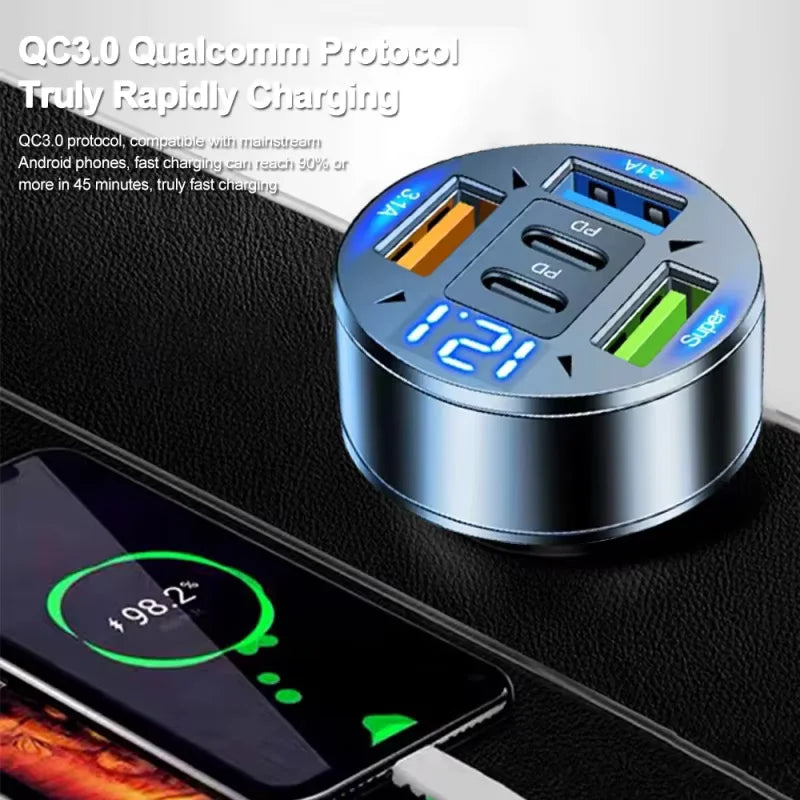 100W 5-in-1 PD QC3.0 Car Charger Fast Charging USB C  A fast charging adapter suitable smartphones and tablets portable charger
