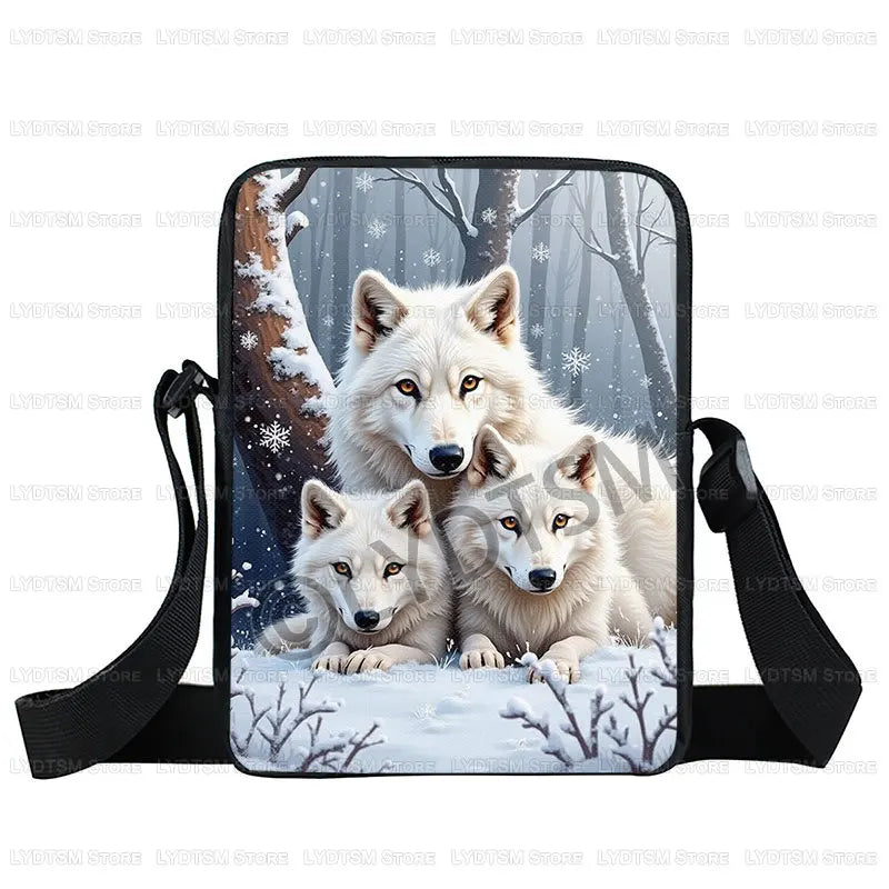 Cool Moon and Howling Wolf Print Crossbody Bag Women Handbag Student Bookbags Phone Wallet Holder Messenger Bags Gift
