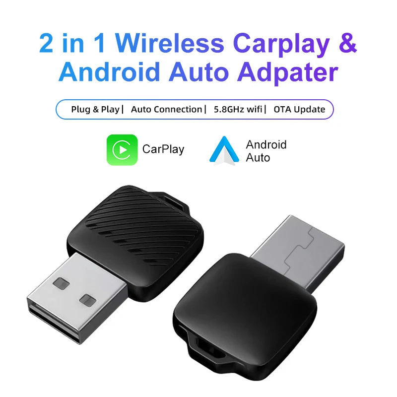 CarPlay Android Auto Adapter Wired To Wireless 5GHz WiFi5.0 type-c Plug and Play, for Original Wired CarPlay/Auto Cars