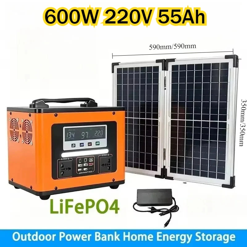 600W Portable Power Station 220V LiFePO4 High Power 555Wh 55Ah Solar Outdoor Mobile Power Supply Home Emergency Energy Storage