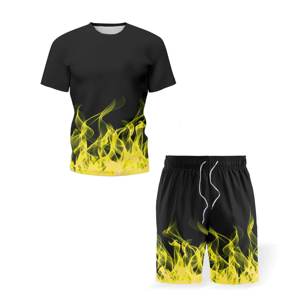 Summer Colorful Flame 3D Print Tracksuits Men Women Casual Short Sleeve T-Shirt Shorts Sets 2pcs Sportswear Suits Man's Clothing