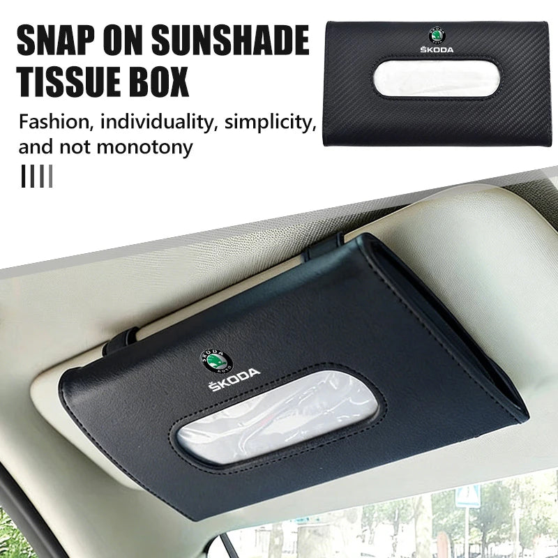 For Skoda Car Sun Visor Tissue Box Hanging Napkin Storage Bag Fabia Kamiq Superb Scala Enyaq-iV MK3 VisionS Yeti