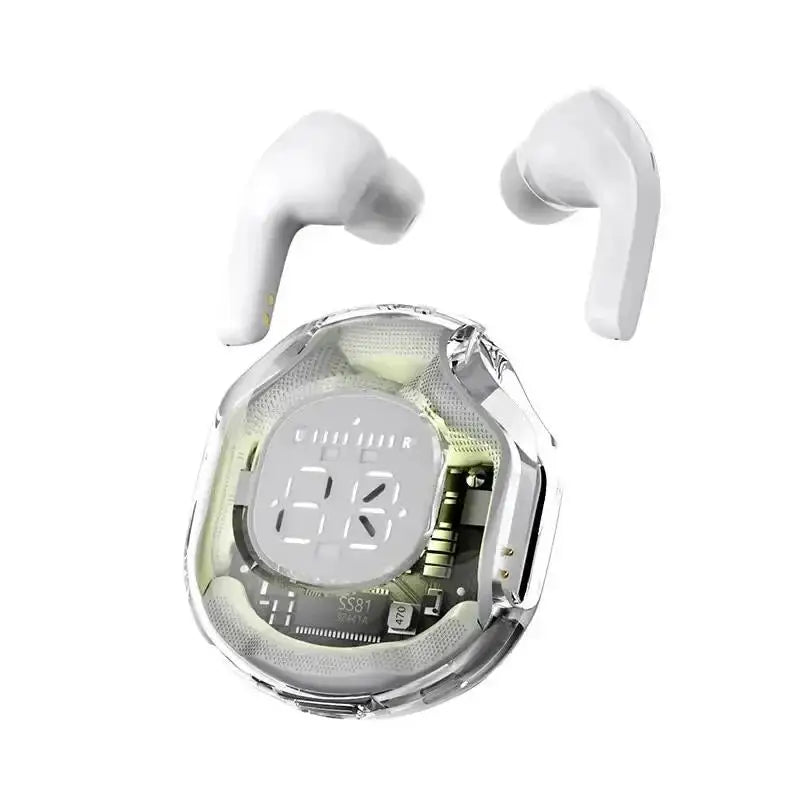 TWS Wireless Bluetooth Earphone Noise Canceling HiFi Stereo Sport Headphones With LED Digital Display Transparent Charging Case