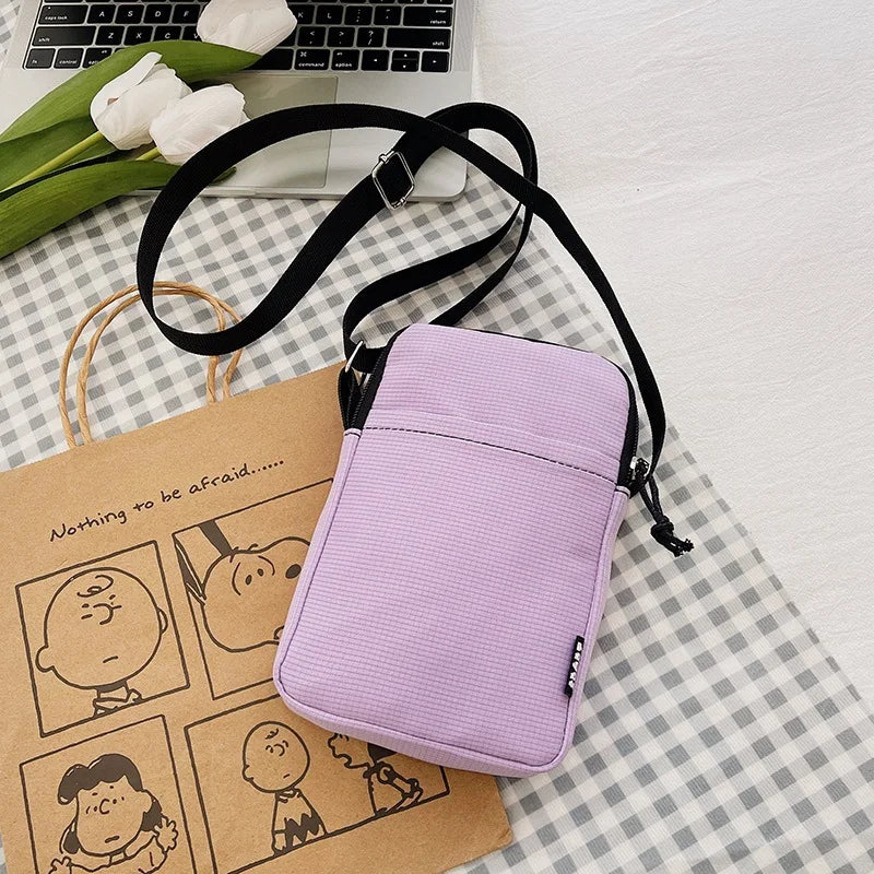 New Fashionable Mini Phone Pouch Square Vertical Tote Bag Simple Shoulder Bag Portable Lightweight Canvas Coin Crossbody Bag