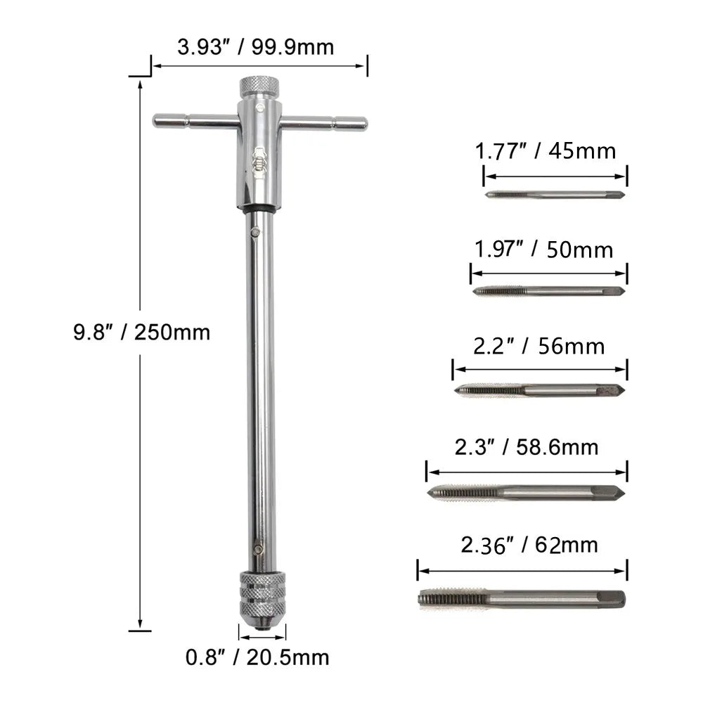 Adjustable T-Handle Ratchet Tap Holder Wrench, Machine Screw Thread Metric , Bothway Hand Screw Tap Set Manual Tapping Tool Kit