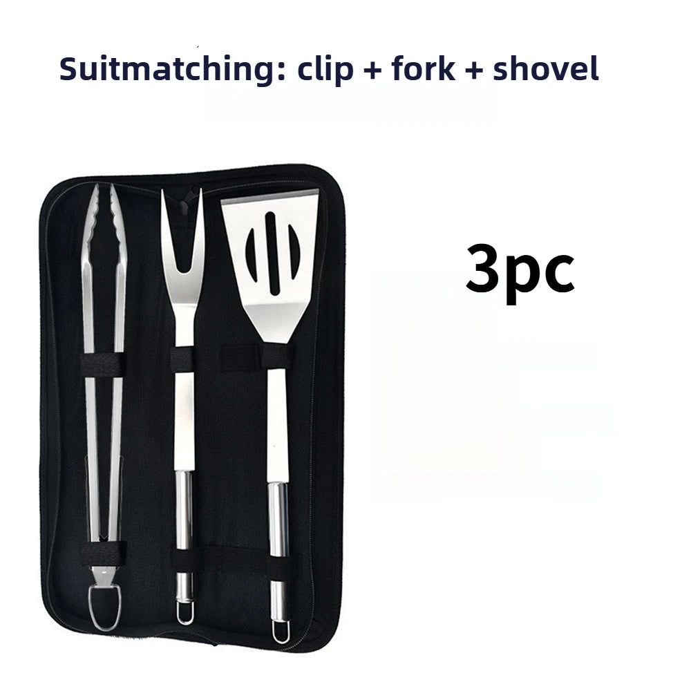 Portable BBQ Grill Tools Set Extra Thick Stainless Steel Fork, Spatula & Tongs - Injector - Complete BBQ Perfect Grill Gifts for