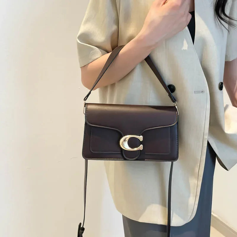 Logo Flap Envelope Bag Minimalist Leather Crossbody Bag for Women Work Evening Shoulder Purse with Adjustable Strap Bags
