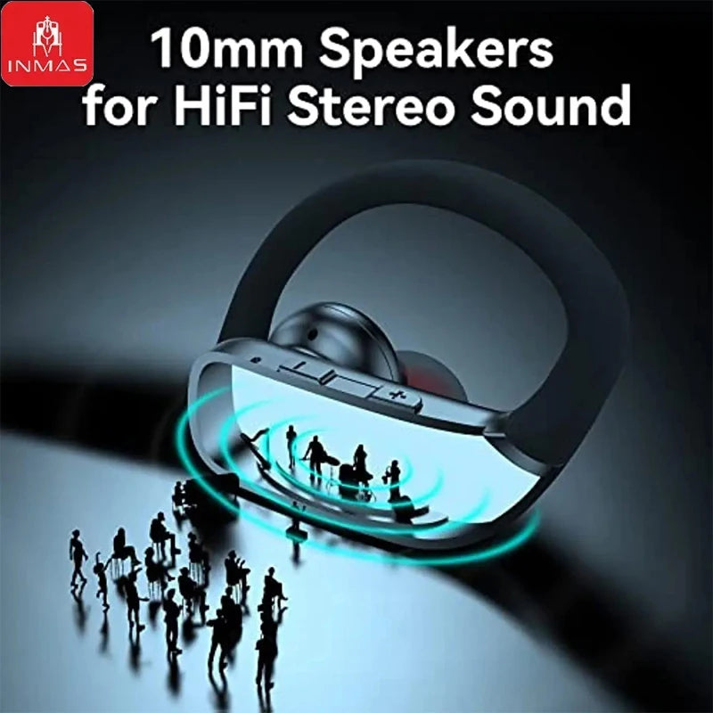 INMAS Wireless Headset T16 Bluetooth EarHook Handsfree Headphones LED Digital Display Earphones Waterproof Sports Gaming Earbuds