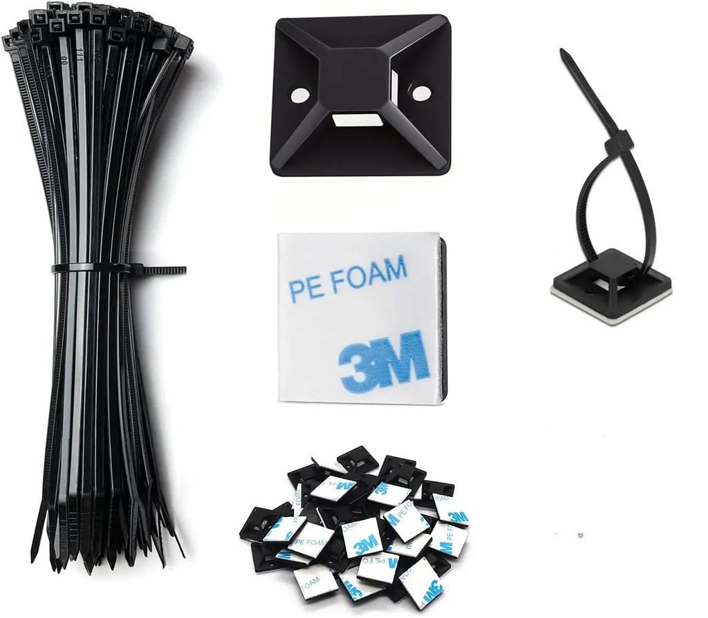 Self-locking Plastic Nylon Tie + Nylon Square Plastic 3M Self Adhesive Wire Zip Fixed Seat Holder Cable Tie Mount Base