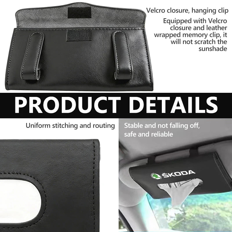 For Skoda Car Sun Visor Tissue Box Hanging Napkin Storage Bag Fabia Kamiq Superb Scala Enyaq-iV MK3 VisionS Yeti