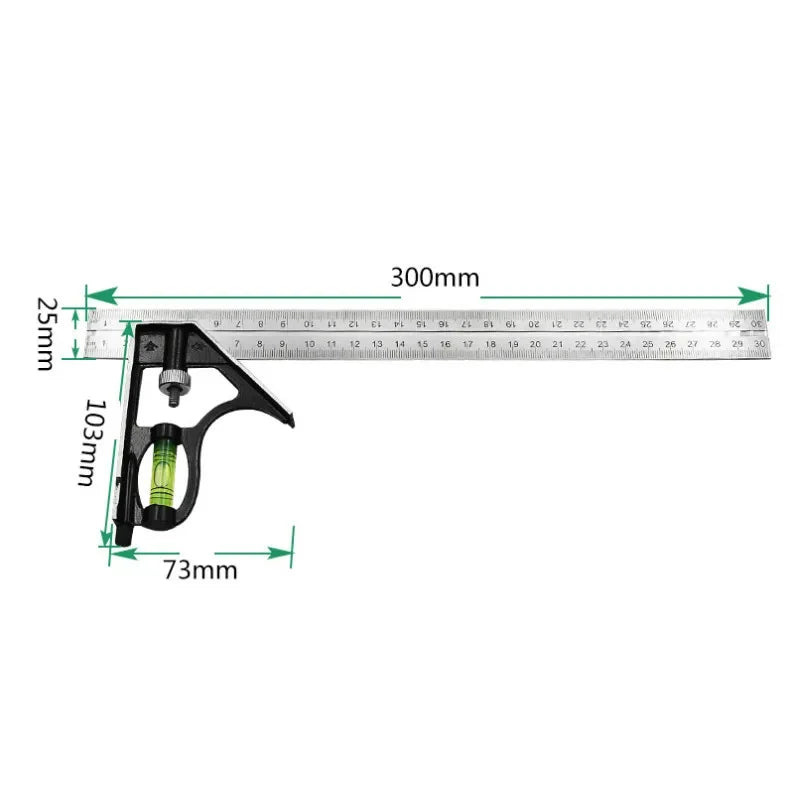 Movable Combination Square with Level 300mm Stainless Steel Angle Ruler for Woodworking 45/90 Degree Angle Finder Carpenter Tool