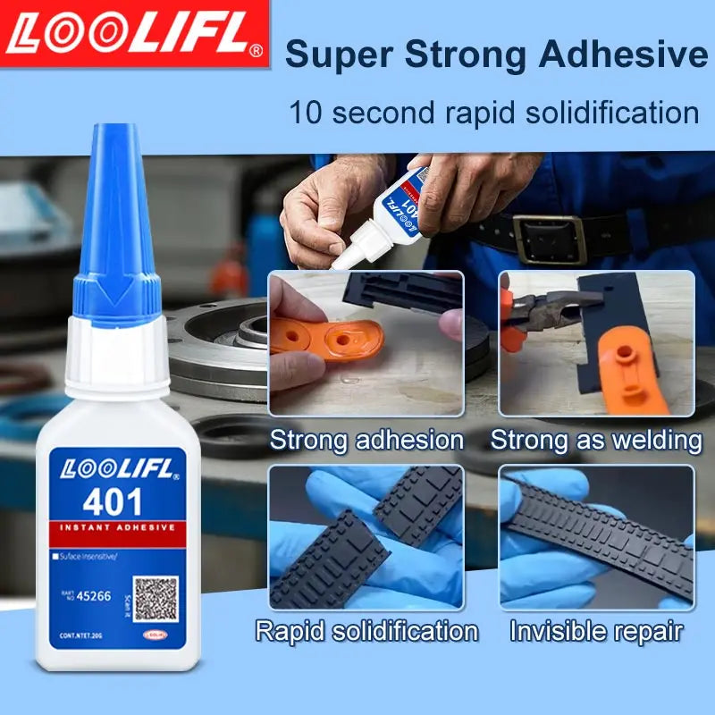 20ml, strong transparent 401 adhesive, rubber repair, multifunctional adhesive for metal plastic parts. Excellent bonding tool.