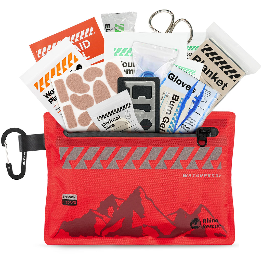 Small First Aid Kit RHINO RESCUE Ultralight Waterproof Medical Kit for Hiking Camping Backpacking Cycling Travel Vehicles 105PC