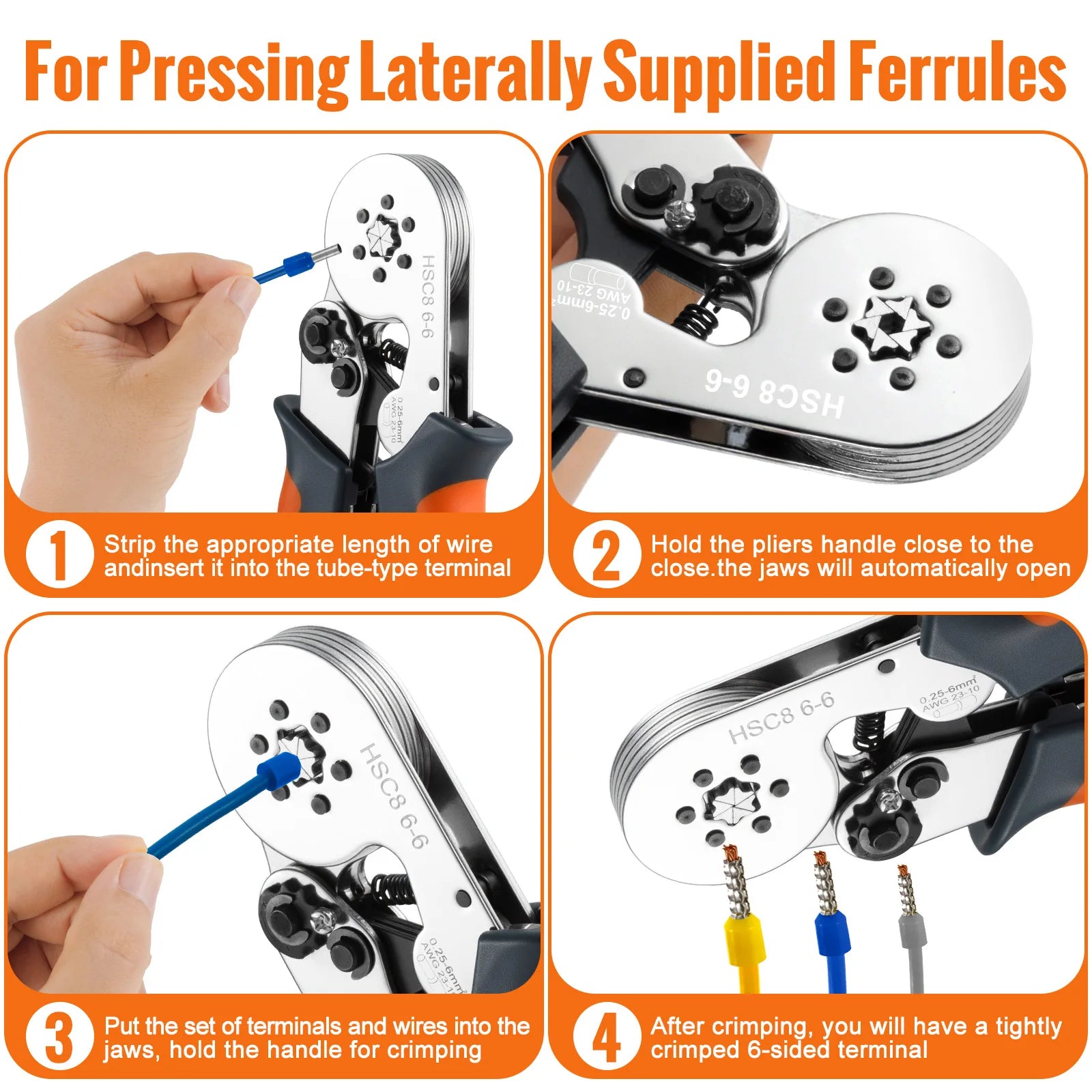 HSC8 6-4A/6-6A Crimping Pliers Kit,Stripping Cutting Plier with Tube Terminal Suit WOZOBUY Brand Electric Tools Set