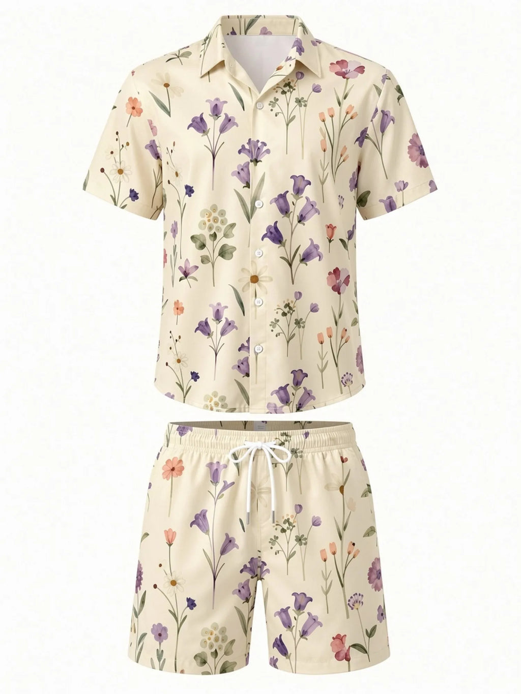 Mens Floral Short Sleeve Shirt and Drawstring Shorts Set Beach Vacation Matching Summer Two Piece Casual Beach Outfit Resortwear