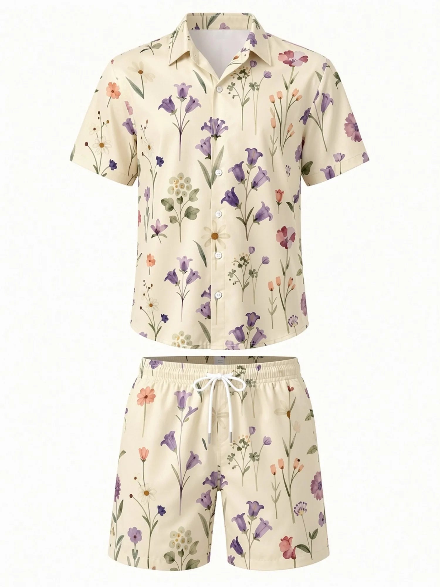 Mens Floral Short Sleeve Shirt and Drawstring Shorts Set Beach Vacation Matching Summer Two Piece Casual Beach Outfit Resortwear