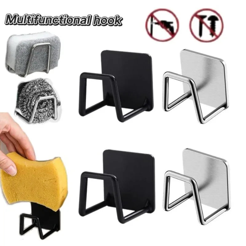 Kitchen Sponges Holder Self Adhesive Sink Sponges Drain Drying Rack Stainless Steel Storage Holder Kitchen Accessories