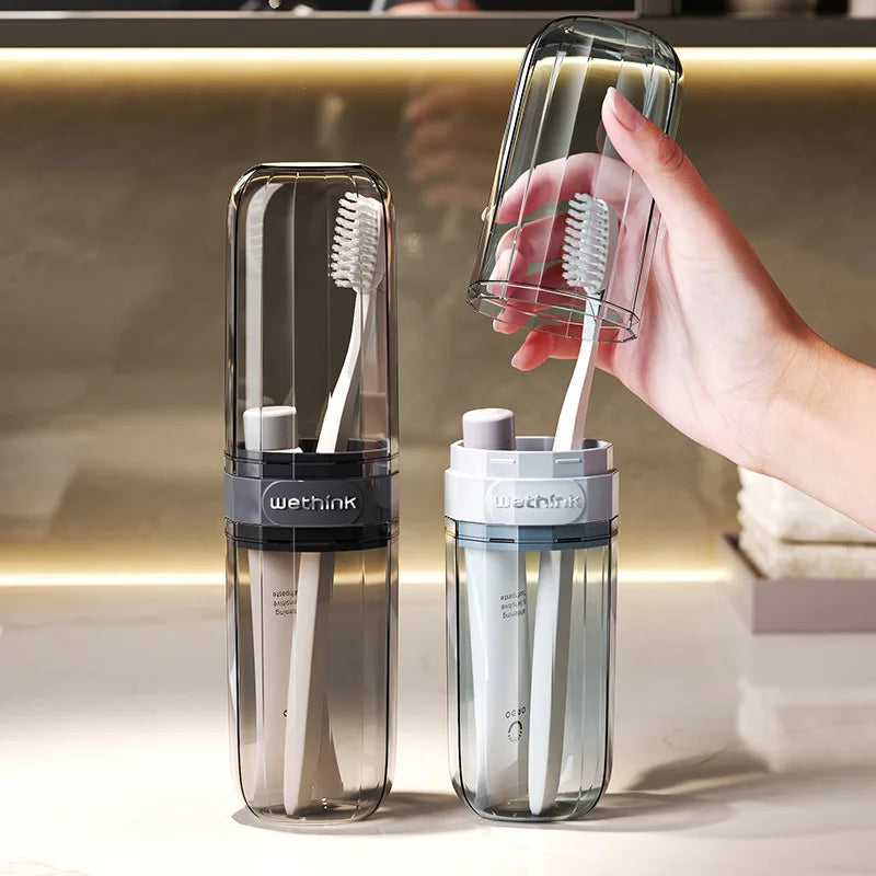 Essential Travel Items Travel Mouthwash Cup Portable Toothbrush Tooth Care Kit Transparent Toiletry Set Storage Box